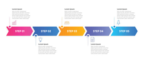 This clean and colorful business process template features 5 easy-to-follow steps, making it perfect for websites or presentations. Designed for clarity and impact, it helps illustrate key processe