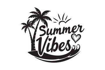 Summer vibes palm trees ocean wave sun heart design