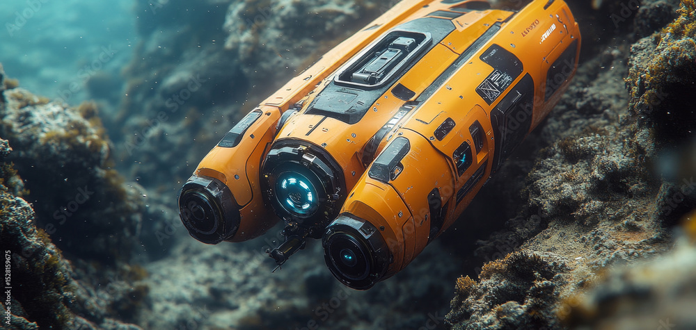 Aufkleber A robotic submarine navigates through the deep ocean, exploring underwater formations and capturing data.