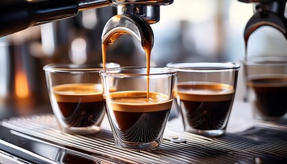espresso pouring into clear cups