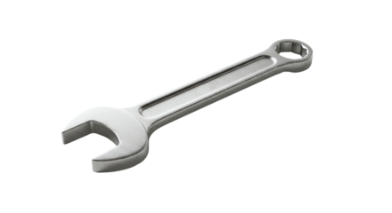 Silver open end metal hand wrench tool for mechanic work shop isolated on a transparent background