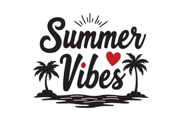 Naklejka premium Summer vibes tropical beach palm trees graphic