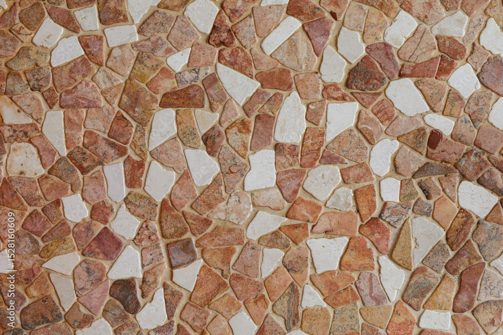 Poster High-resolution image of a mosaic tile texture with red and white stones. Perfect for backgrounds and design projects.