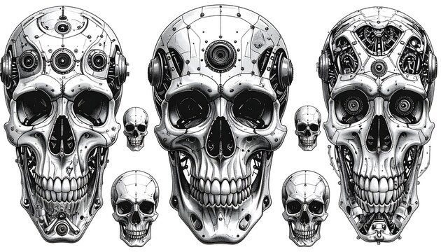 Robotic Skulls Graphic Set.