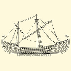 Roman Battle Ship Clean Line Drawing
