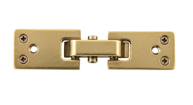 Gold brass metal bolt latch door lock plate. Door hardware flush bolt latch security mechanism isolated on a transparent background