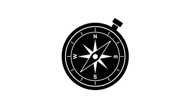 Compass symbol with directional points in black silhouette   - Powered by Adobe