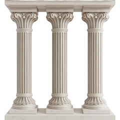 Three elegant silver columns with intricate carvings and smooth finish isolated transparent background