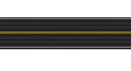Asphalt road png. Black asphalt road with double yellow dividing lines isolated on a transparent background