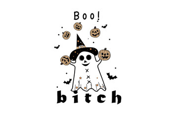 Boo B*tch – Sassy Ghost with Pumpkins and Hat Design
