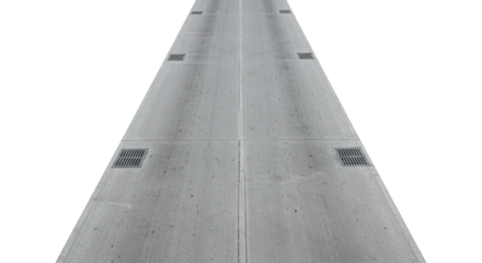 Straight concrete highway road section surface drain perspective isolated on a transparent background