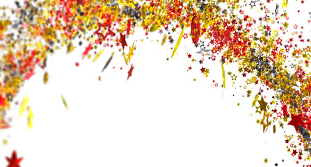 Festive background with red, gold, and black star confetti. Perfect for celebrations.