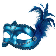 Blue silk mask featuring metallic accents and feathered edge isolated transparent background