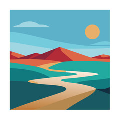 Obraz premium Minimalist river delta with flat landscape