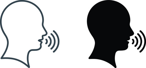 Vector Illustration of Profile Silhouettes with Speech Waves, Ideal for Communication and Dialogue Design