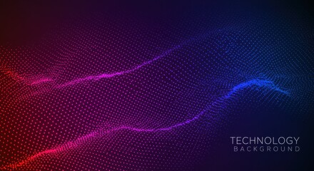 Abstract technology background with red and blue particles