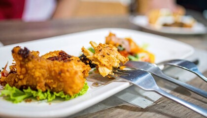 Culinary delight featuring crispy fried chicken elegantly plated for consumption