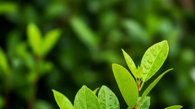 Water Splashing on Lush Green Leaves in a Refreshing Summer Scene