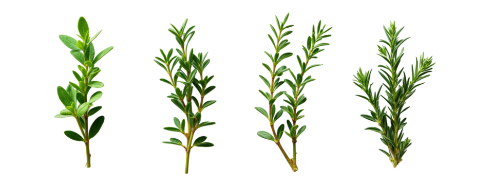 A set of four different types of rosemary plants