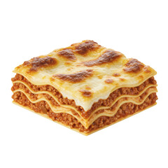 Single slice of baked lasagna with layers of pasta, meat sauce, and melted cheese