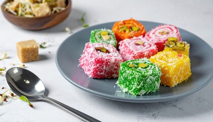 Delightful Assortment of Colorful Turkish Delights on a Stylish Plate Arrangement