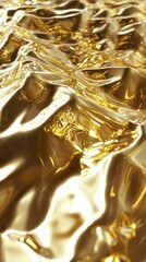 Wavy golden foil background, shimmering golden fabric texture, beautiful gleaming cloth, abstract metallic surface backdrop, fluid gold motion, luxury, finance, wealth.