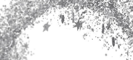 Sparkling silver stars falling on white. Perfect for festive designs, cards, and more.