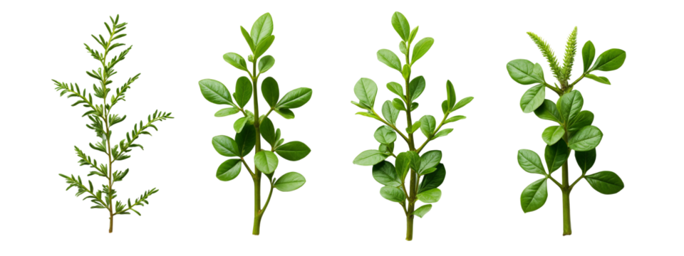 A set of four different types of green leaves