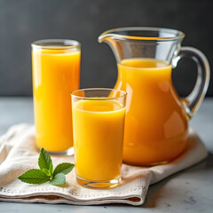 Fototapeta premium juice, orange, drink, glass, fruit, fresh, food, isolated, healthy, beverage, citrus, breakfast, white, yellow, cold, liquid, juicy, jug, refreshment, diet, vitamin, health, sweet, freshness, ripe