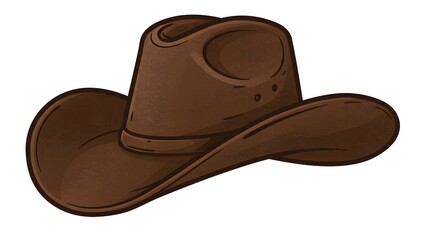Simple cowboy hat clipart in brown leather texture, positioned on the top third with white background.