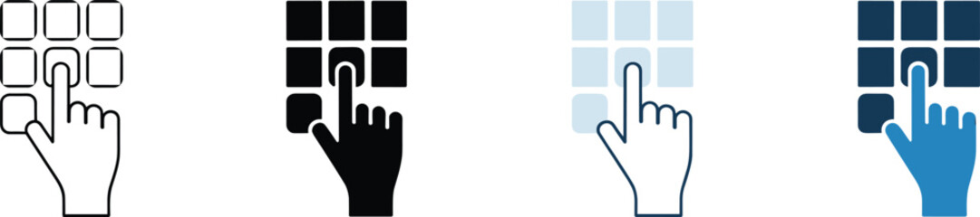 User Interaction Icons: Hand Pressing Buttons for Digital Interface Design