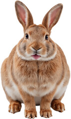 Cute rabbit with big ears and soft brown-white fur, isolated on a transparent background. Detailed texture and calm expression with natural tones and realistic features.