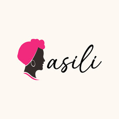 Minimalist and elegant logo design featuring a silhouette of an African woman wearing a head wrap. Suitable for businesses in beauty, fashion, or cultural sectors, and others.