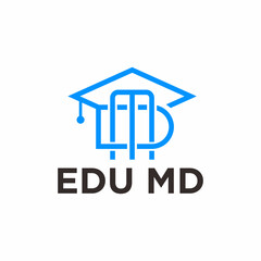 Modern Outline Line Art Graduation Cap Academic Education with MD initial Logo Design