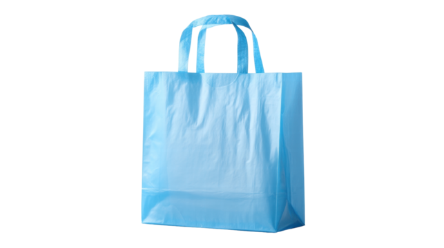 Blue bag made of plastic with handles transparent background, empty and isolated, suitable