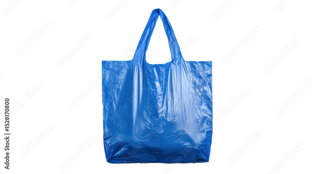 Poster blue plastic bag isolated on transparent background with empty space for text
