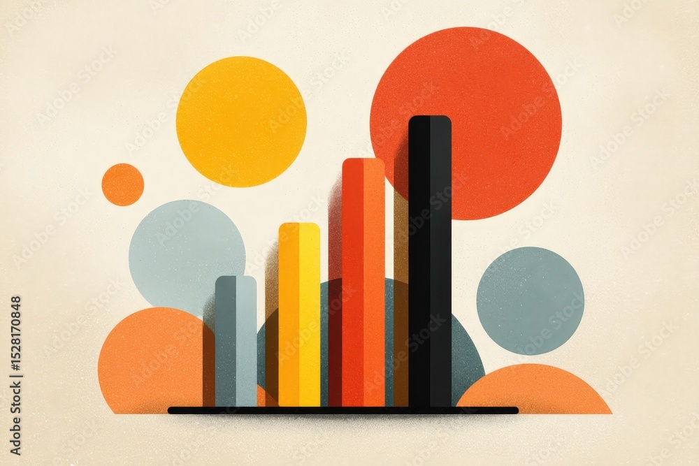 Poster abstract bar graph with colorful circles on beige background