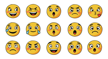 Fototapeta premium Diverse Collection of Cute Emojis Expressing Various Emotions and Feelings for Digital Communication
