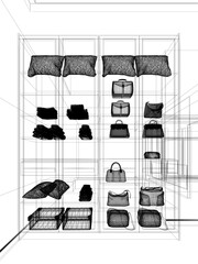 3d rendering of interior walk-in closet room
