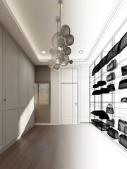 3d rendering of interior walk-in closet room