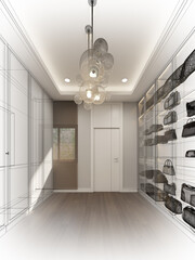 3d rendering of interior walk-in closet room