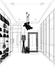 3d rendering of interior walk-in closet room