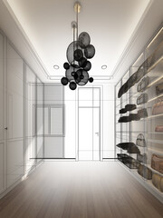 3d rendering of interior walk-in closet room