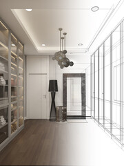 3d rendering of interior walk-in closet room