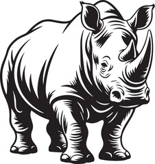 Black and White Rhinoceros Illustration Bold and Stylized Rhino Vector Art Depicting a Powerful Horned Animal in Detailed Line Work