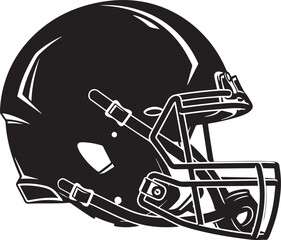 Black and White American Football Helmet Illustration Detailed Side View Vector of Protective Gear with Face Mask for Gridiron Sports