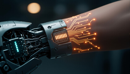 s a robotic hand with a circuit board on it