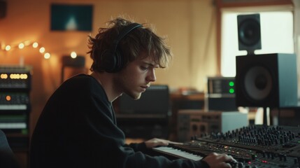 young man in a recording studio