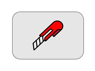 The image depicts a vector icon of a utility cutter knife or box cutter placed at the center of a light gray rounded rectangle.