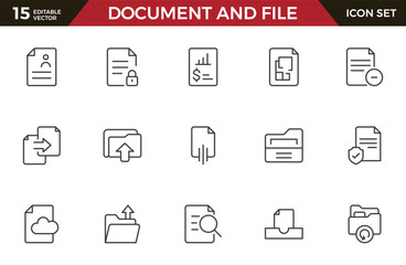 Document Management Icon Set. Streamlined icons for organizing, storing, and sharing files, perfect for productivity apps, cloud storage, and business workflows.